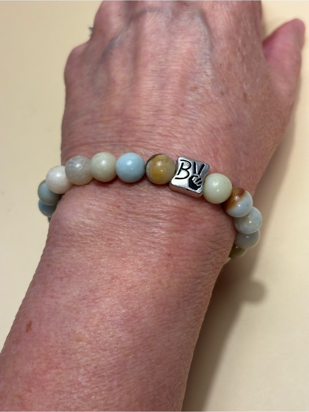 BV Natural Stone Beaded Stretch Bracelet with Silver Starfish Accent
